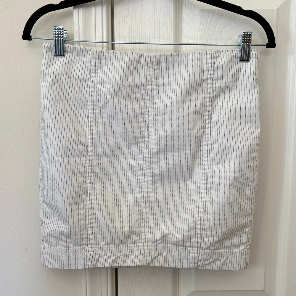 Free People Modern Femme Mini Denim Skirt with Dotted Pinstripe Pattern